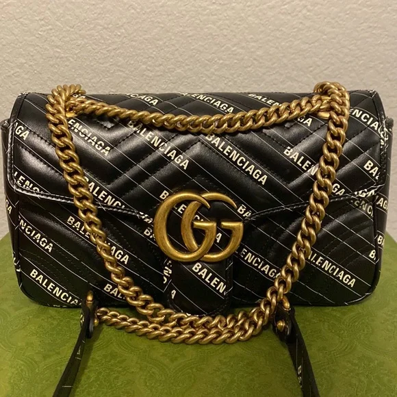 Gucci Hacker Project Limited Edition Balenciaga Print Leather Marmont GG Bag - Picture 7 of 15